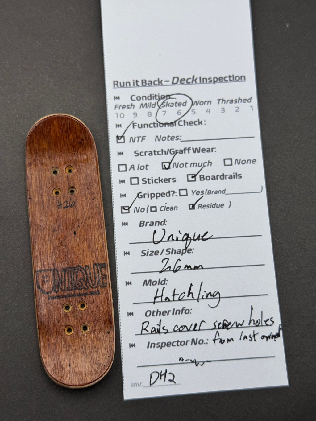 Unique 26mm Hatching inspection card