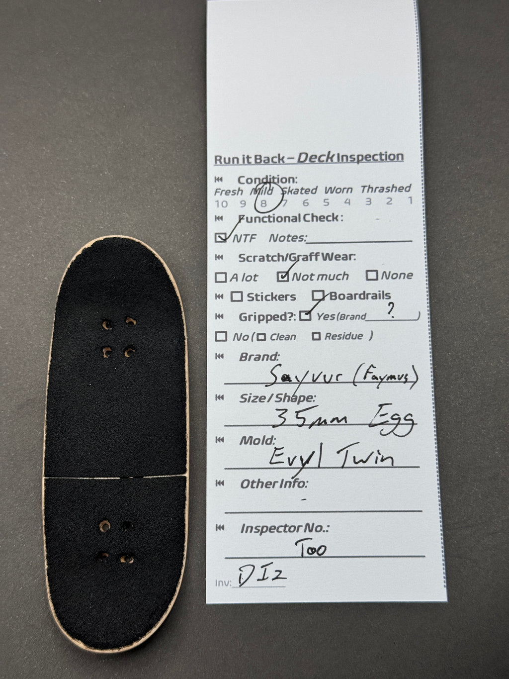 Sawyer Faymus deck inspection card