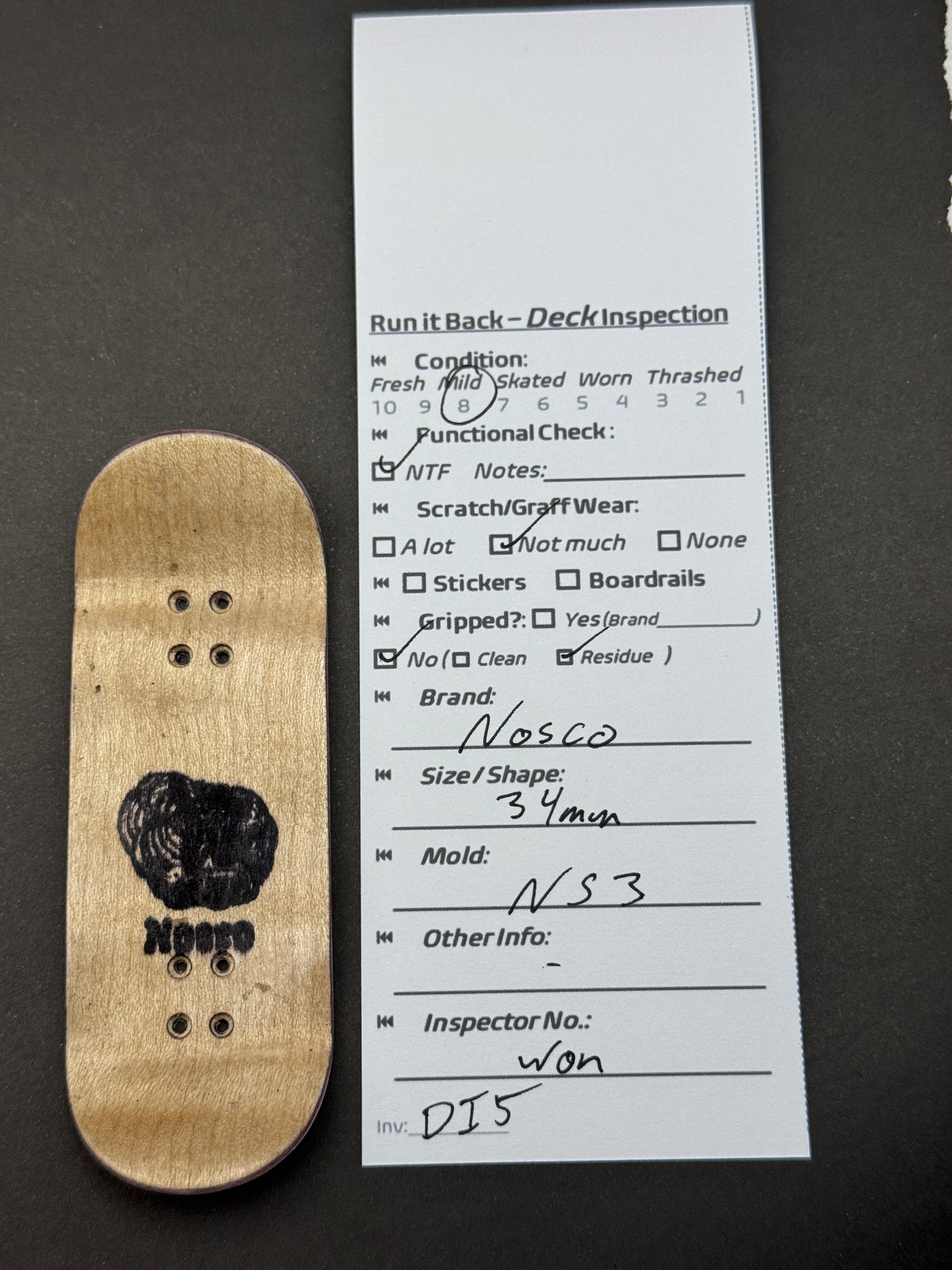 Nosco deck inspection card