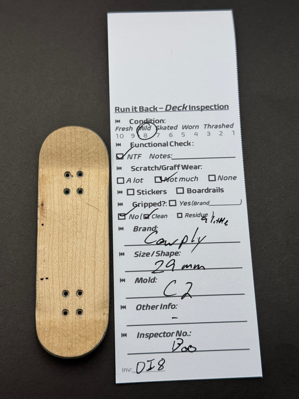 Cowply deck inspection card