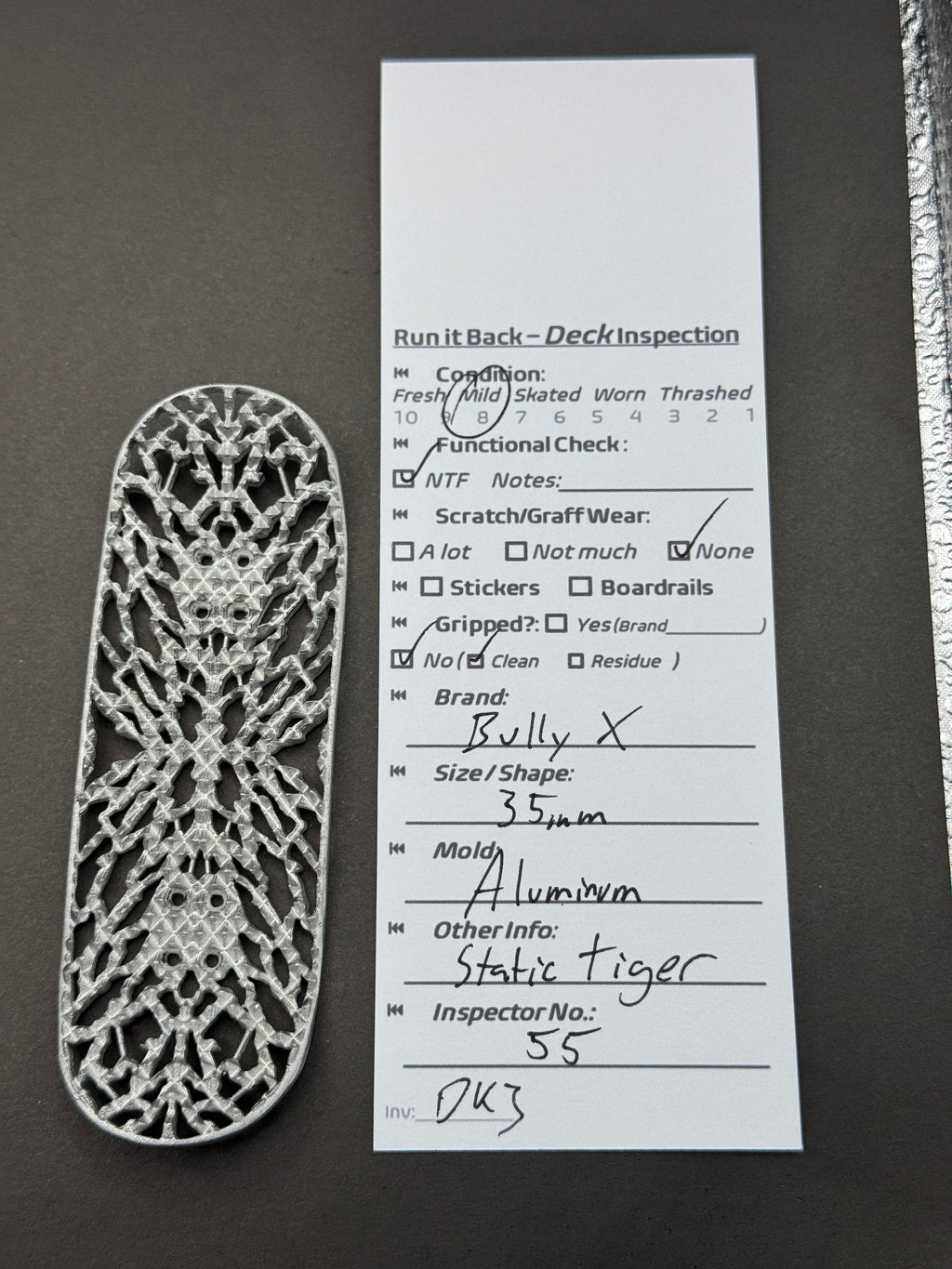 Bully X deck inspection card