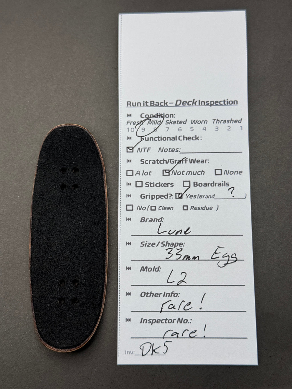 Lunk deck inspection card