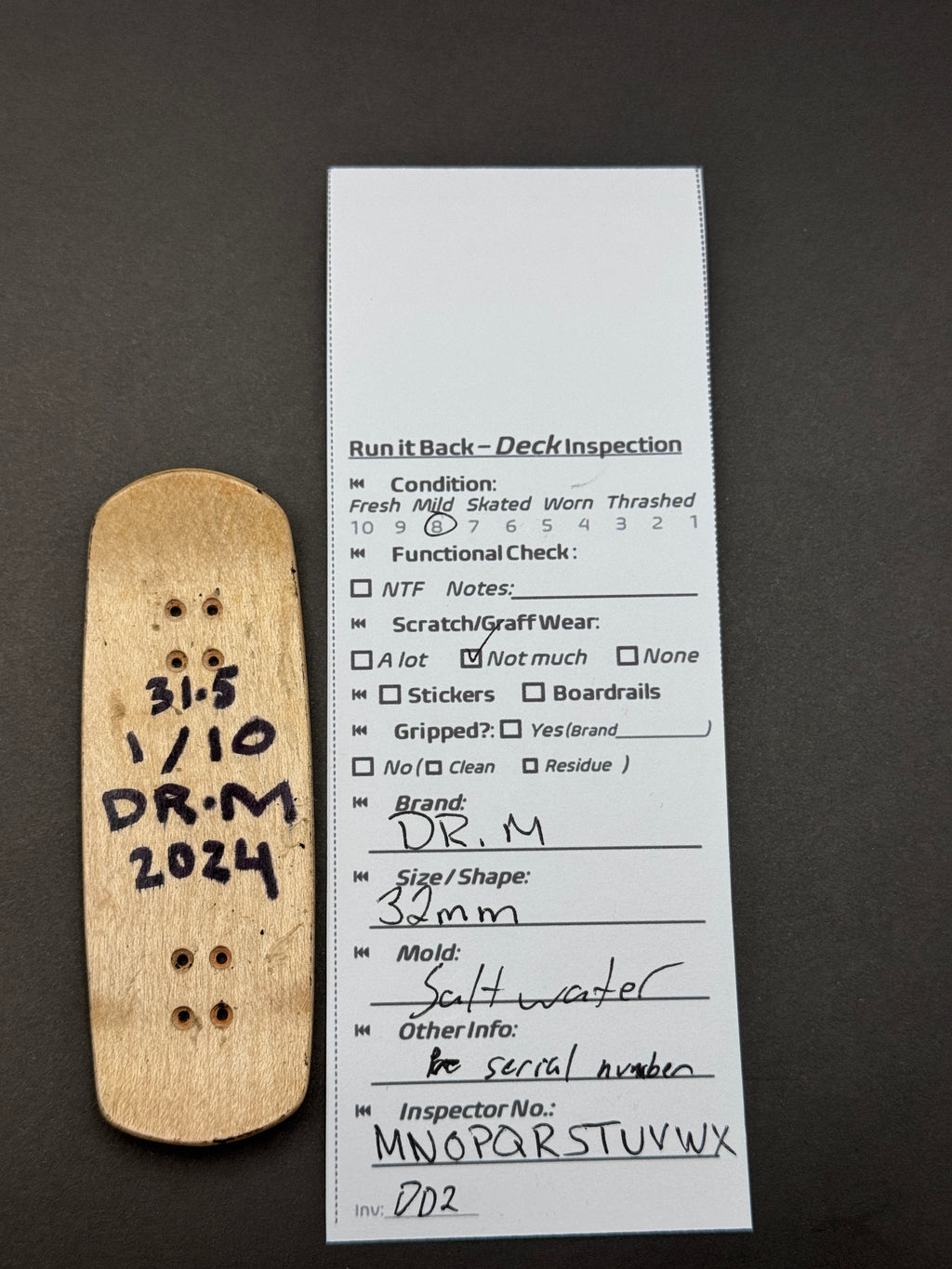 DRM 32mm Saltwater fingerboard deck inspection card