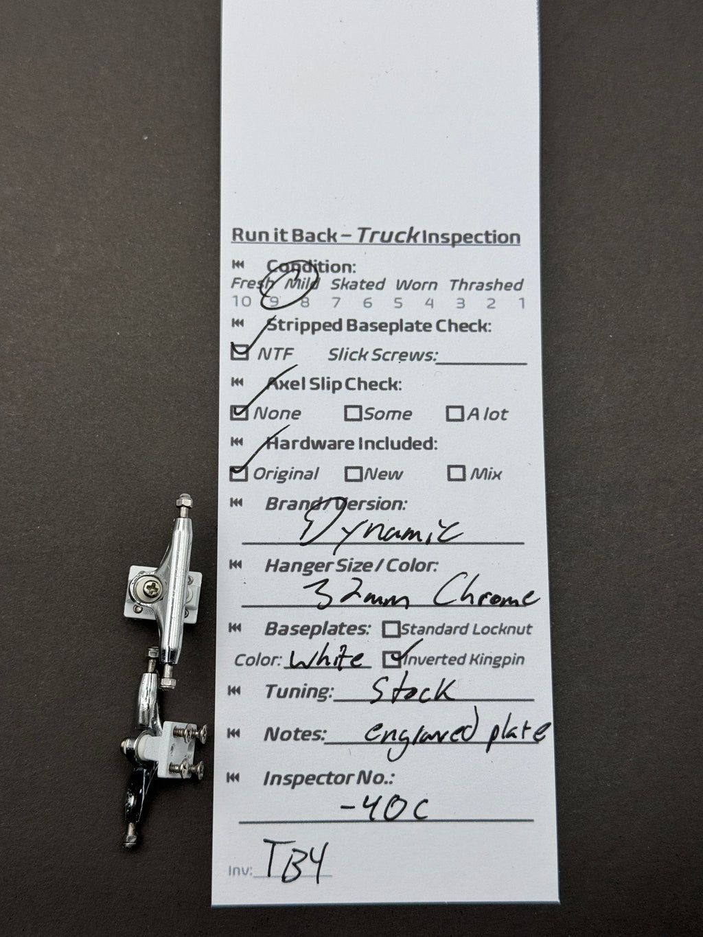 BRT 3.0 34mm raw trucks inspection card