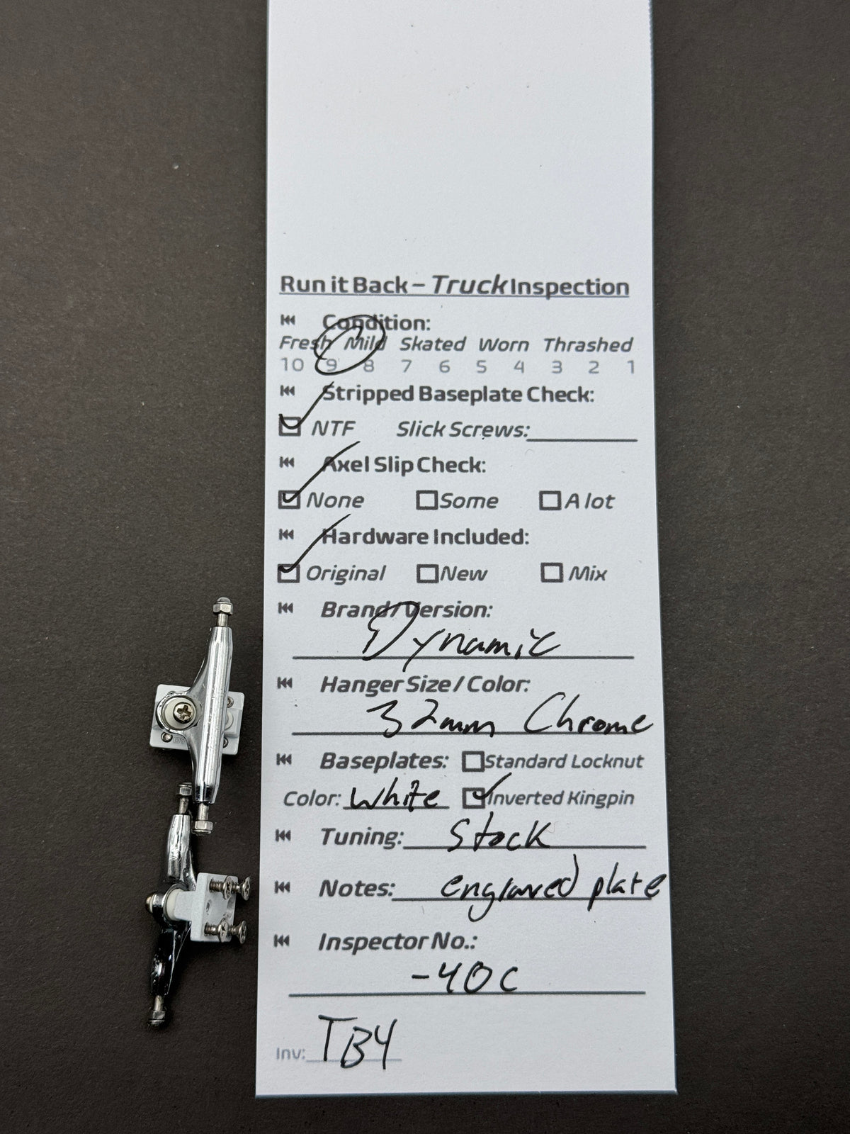 BRT 3.0 34mm raw trucks inspection card