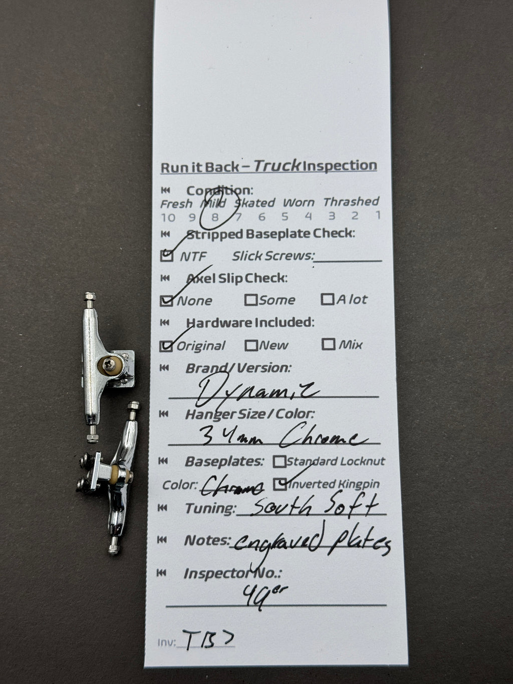 Dynamic 34mm chrome trucks inspection card