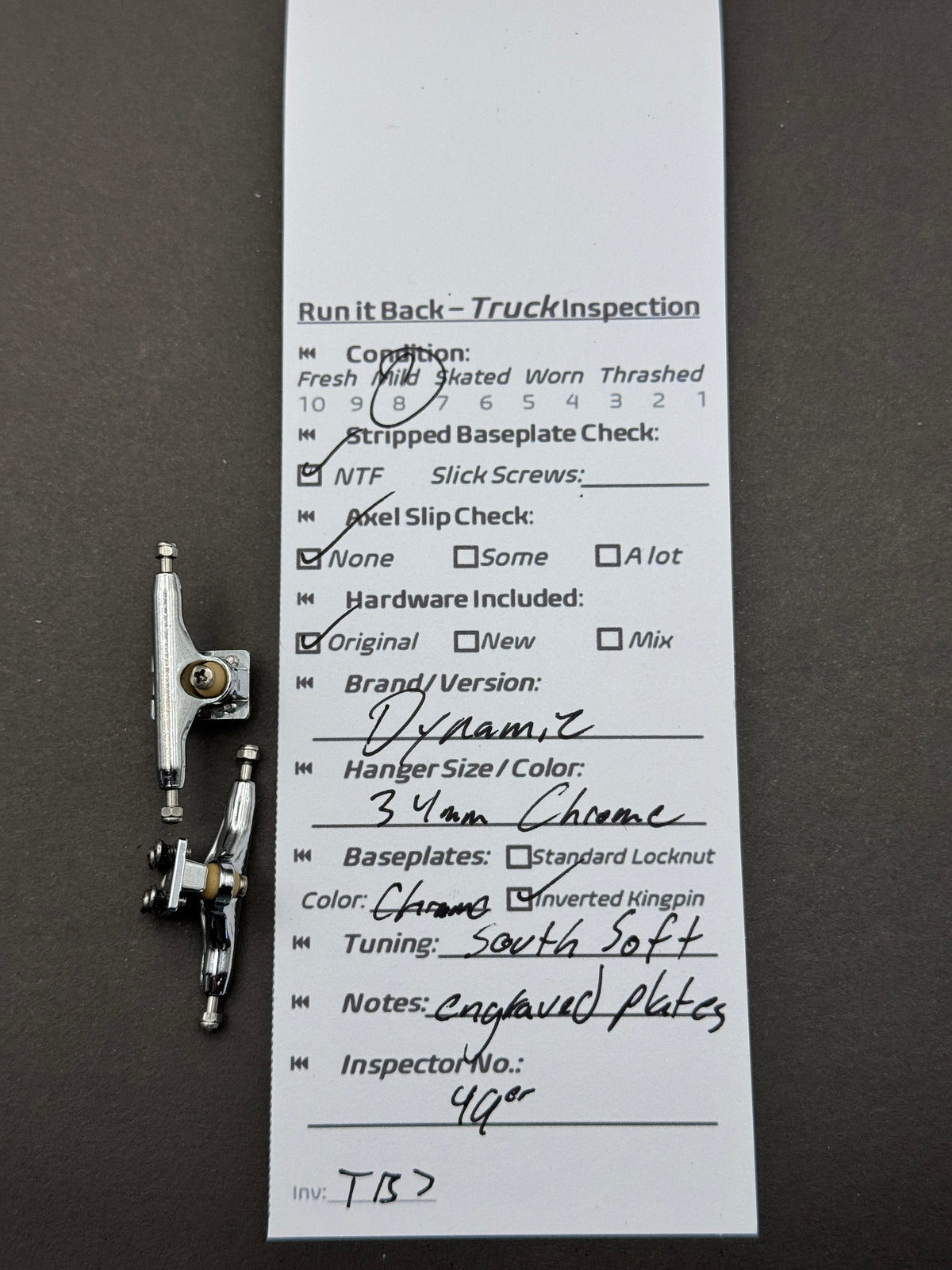 Dynamic 34mm chrome trucks inspection card