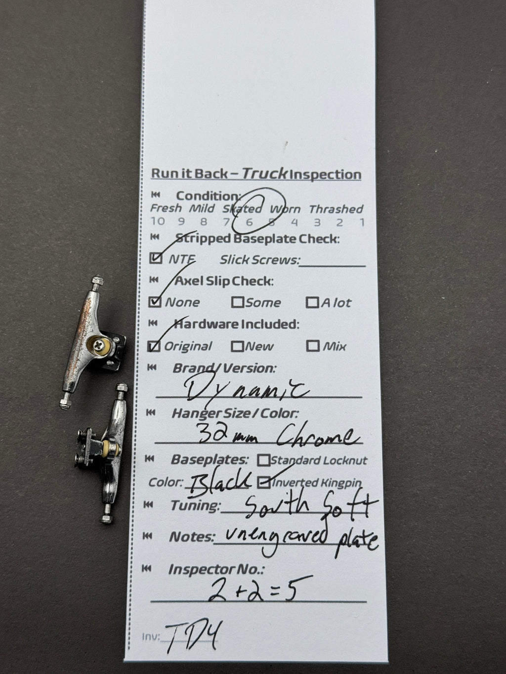 Dynamic 32mm Chrome / Black trucks inspection card