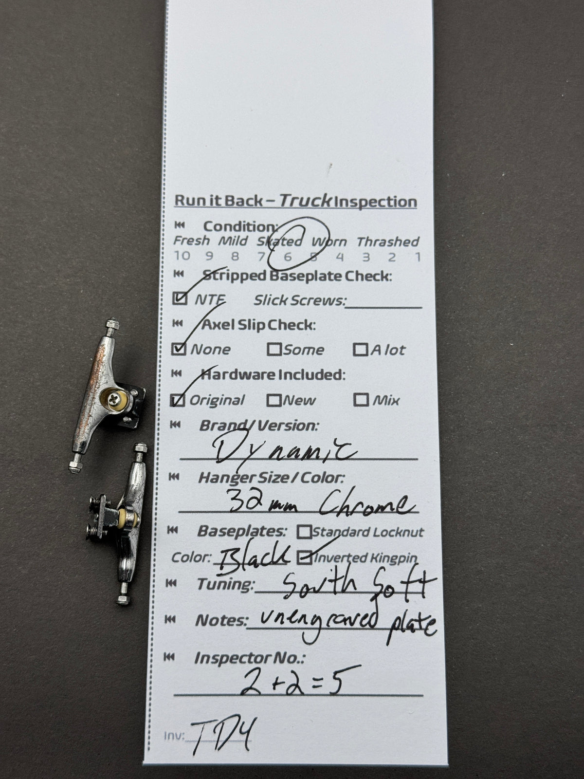 Dynamic 32mm Chrome / Black trucks inspection card