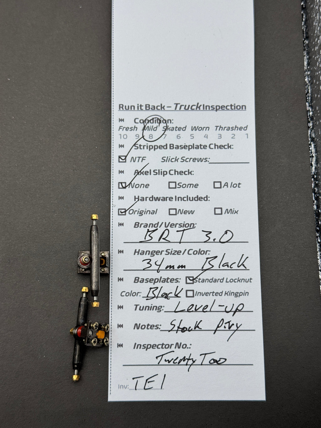 BRT 3.0 34mm Black trucks inspection card