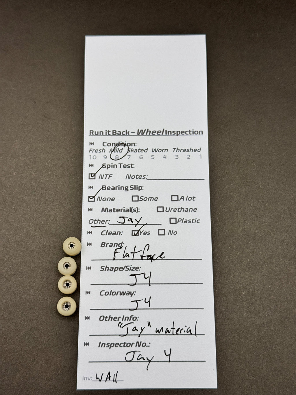 FlatFace 34 J4 inspection card