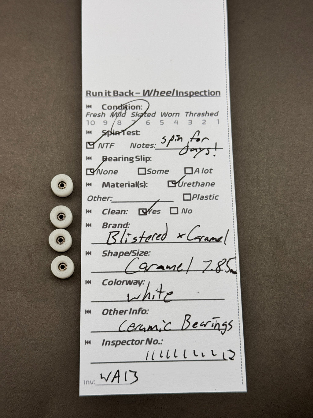 Blistered x Carmel inspection card