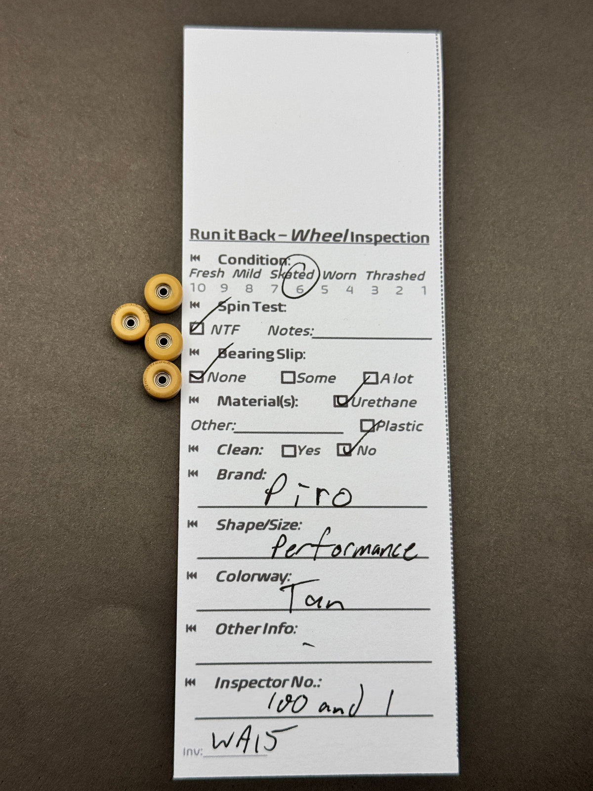Pipsqueak Performance Tan inspection card