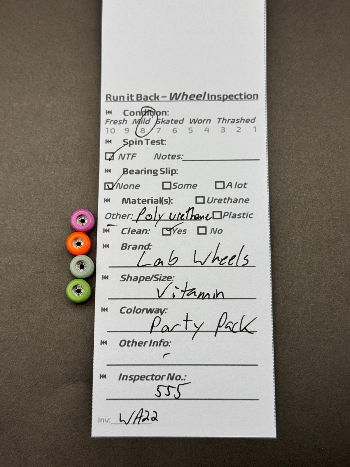 Lab Wheels Vietnam Party Pack inspection card