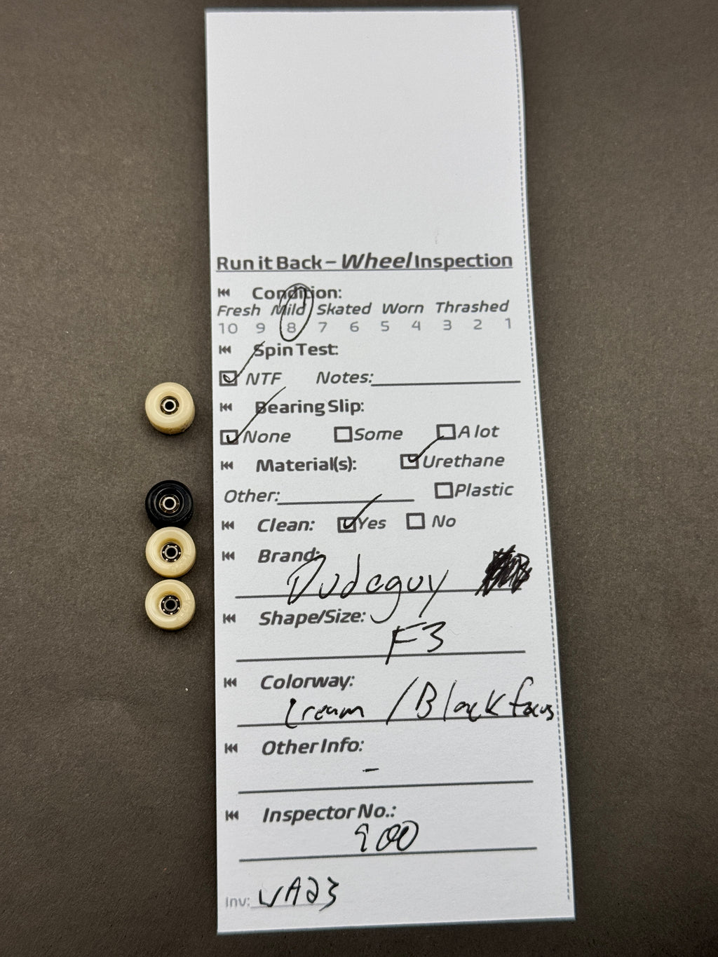 Pudgy F3 Cream Black inspection card