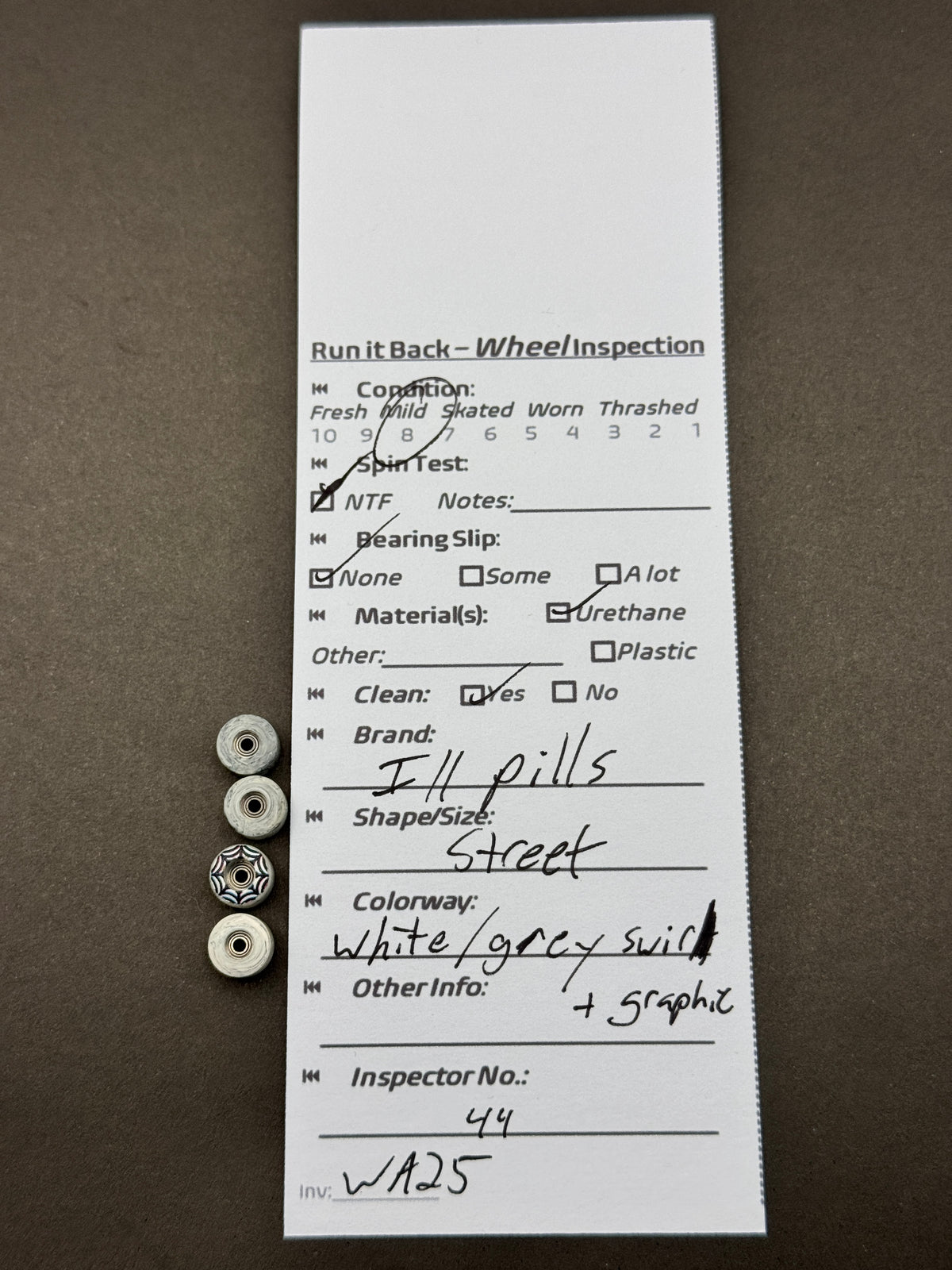 H Pills Street White Grey Swirl inspection card
