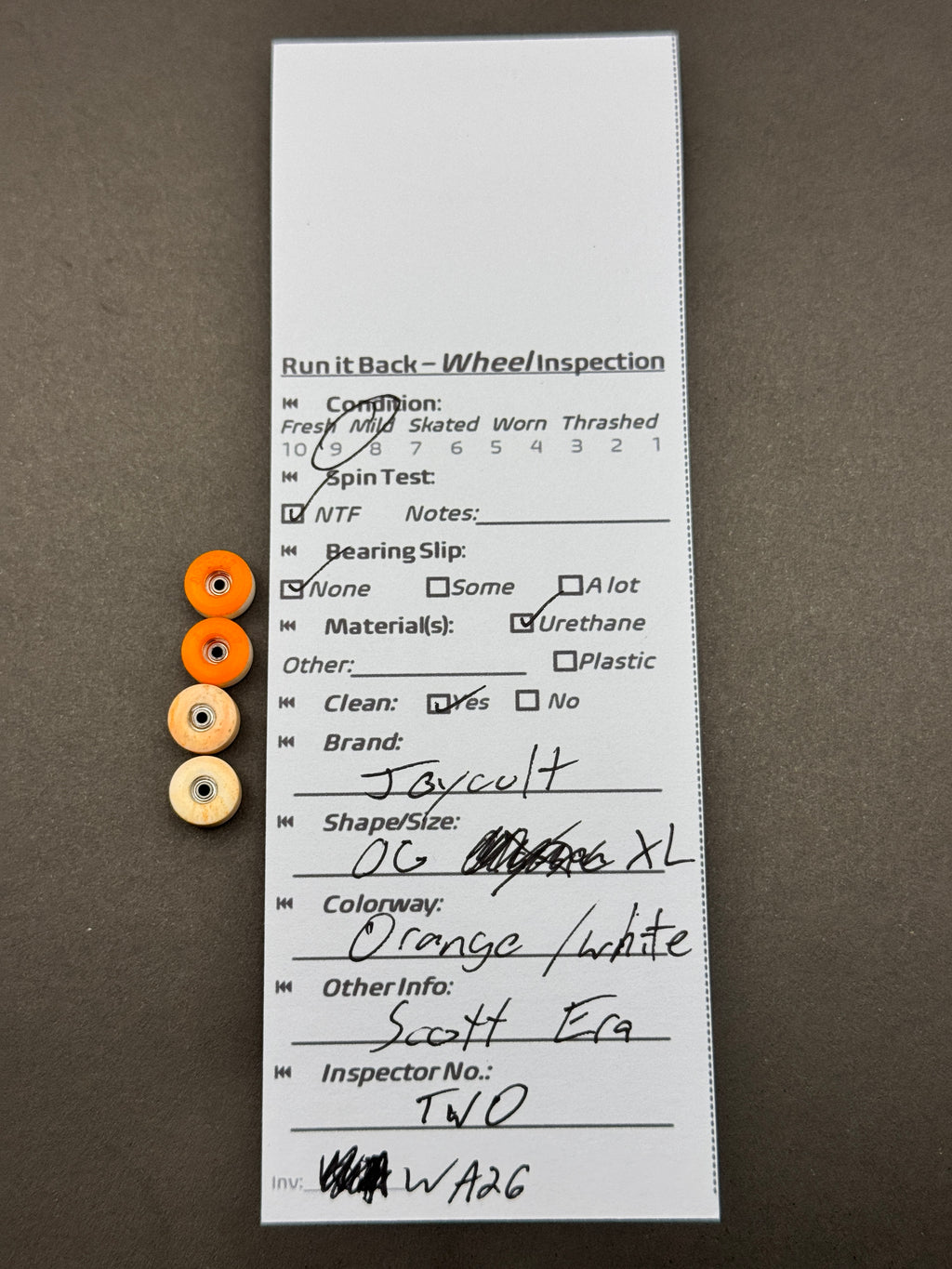 Jaycult OG XL Orange White inspection card
