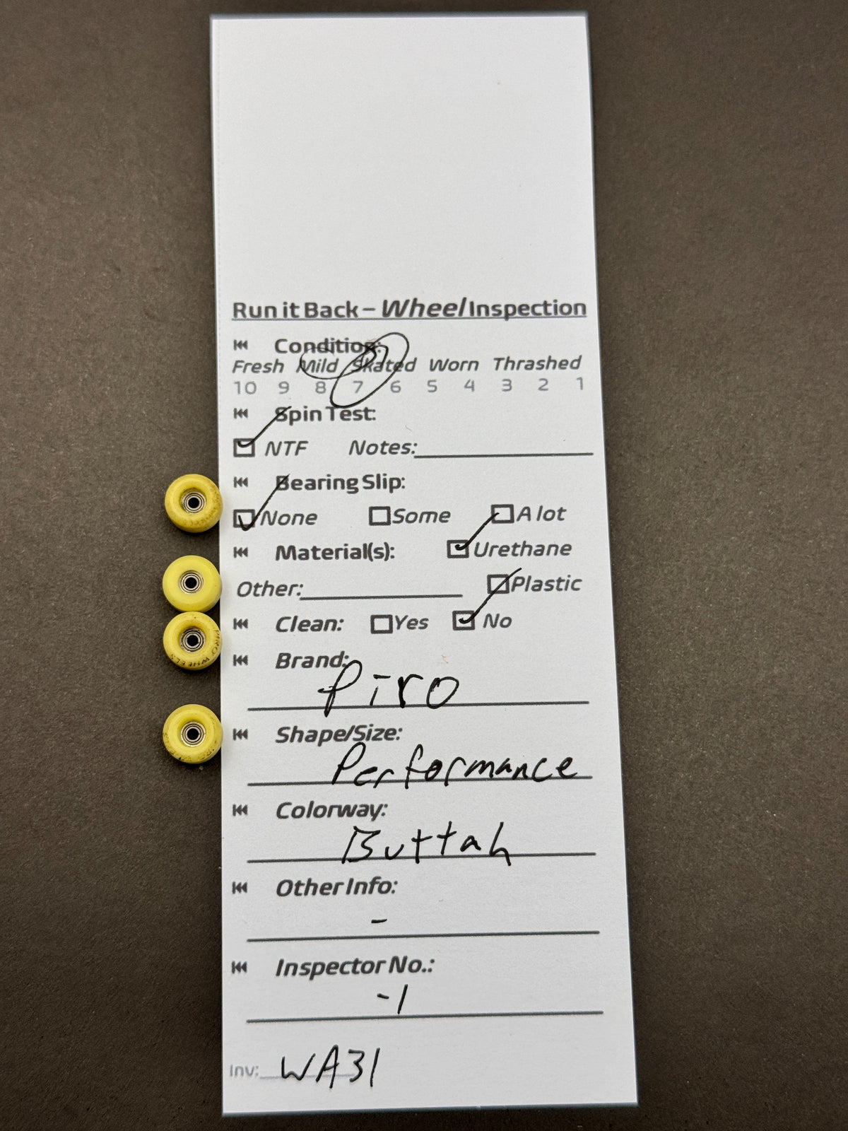 Piro Performance Butta inspection card