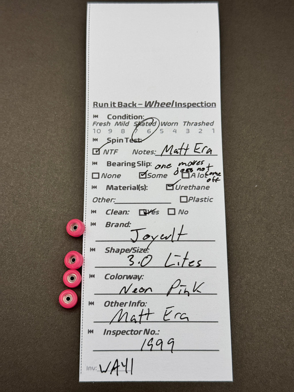 Joycult 3.0 Lites Neon Pink inspection card