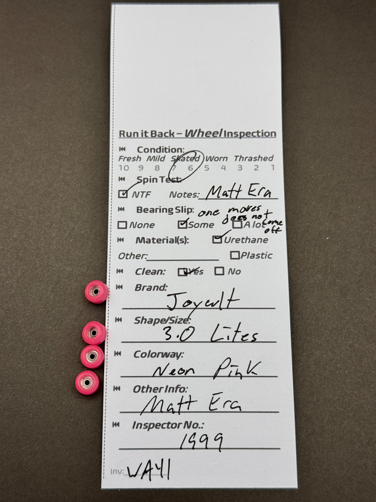 Joycult 3.0 Lites Neon Pink inspection card