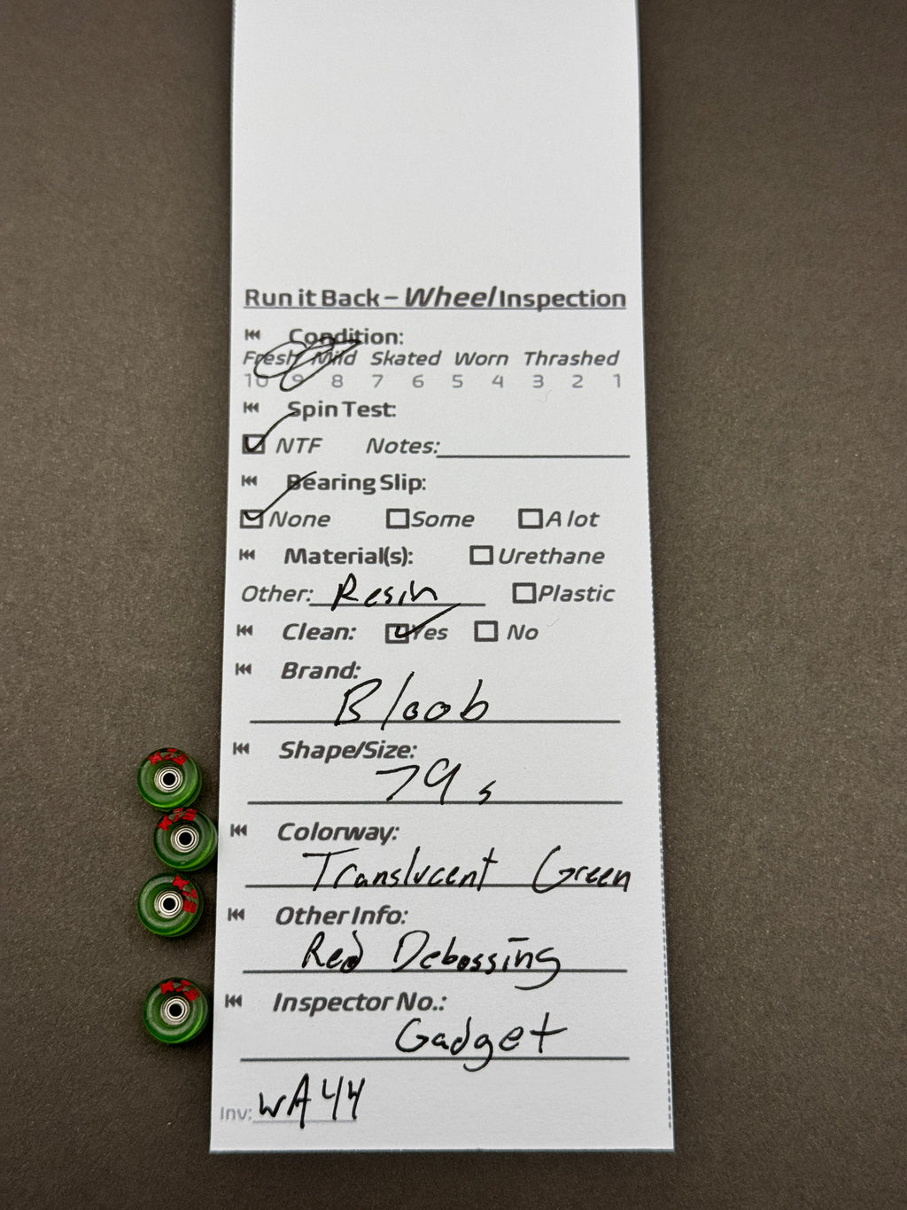 Bloob 70s Translucent Green inspection card