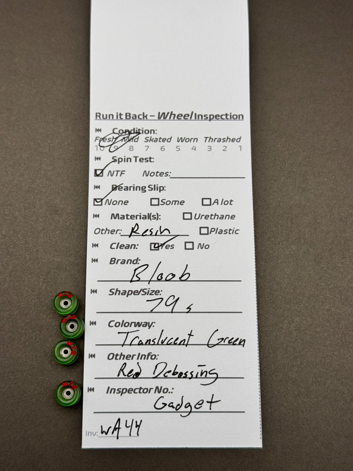 Bloob 70s Translucent Green inspection card