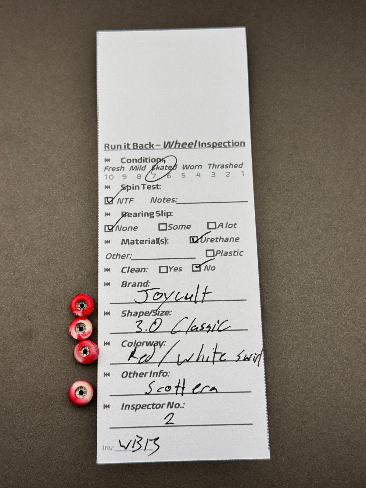 Joycult 3.0 Classic Red/White Swirl inspection card