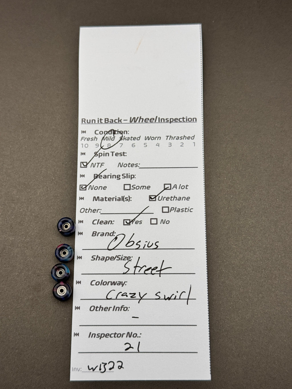 Obsius Street Crazy Swirl inspection card