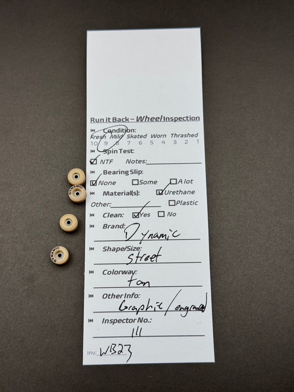 Dynamic Street Tan Graphic Engraved inspection card
