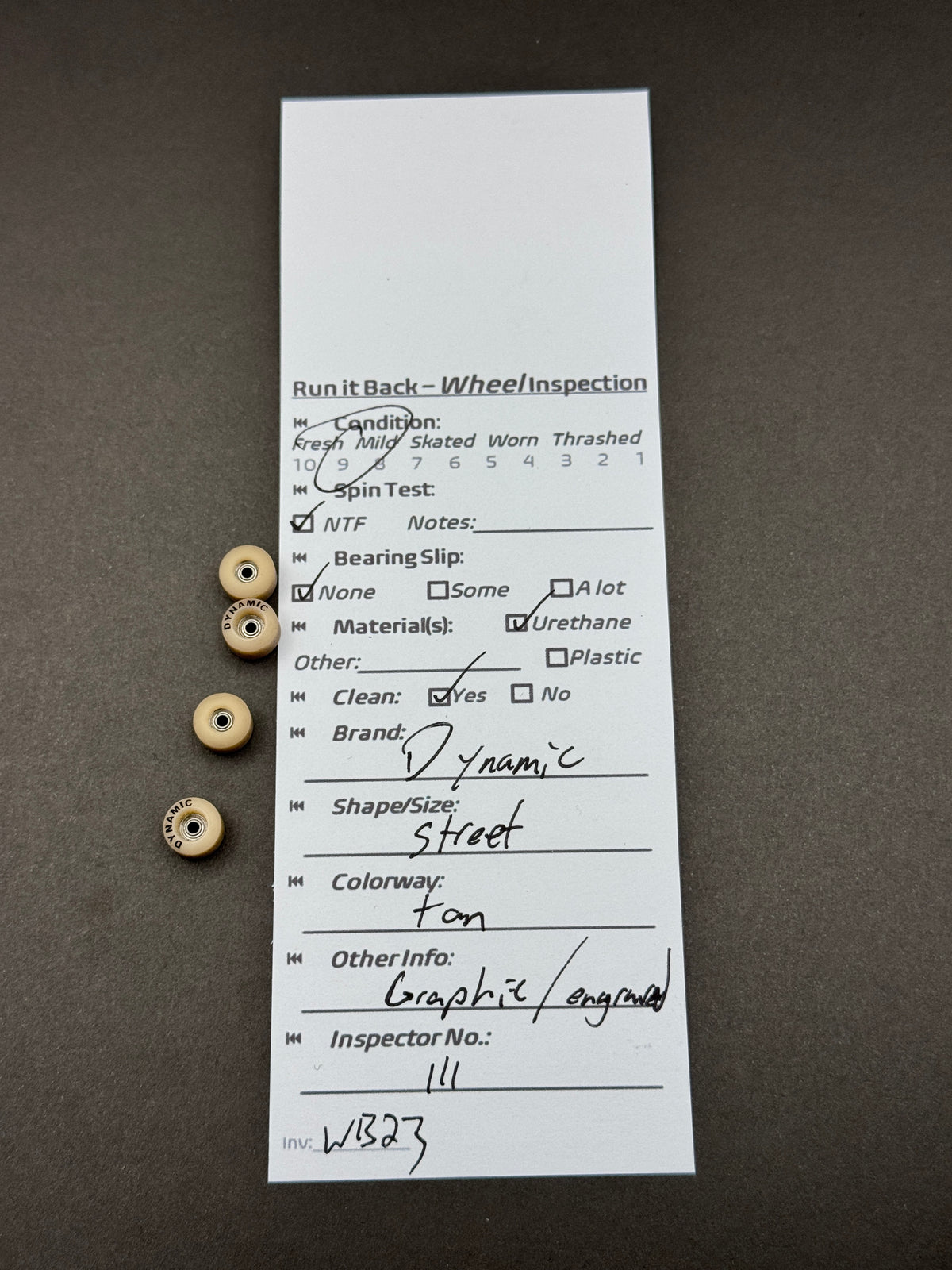 Dynamic Street Tan Graphic Engraved inspection card