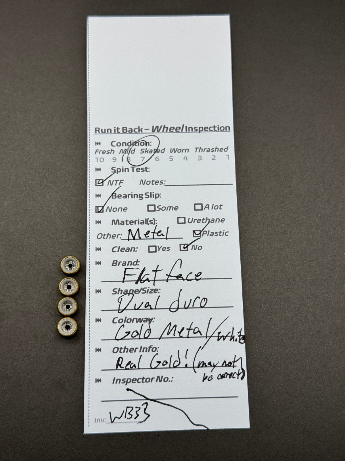 Flatface Dual Duro Gold Metal White inspection card