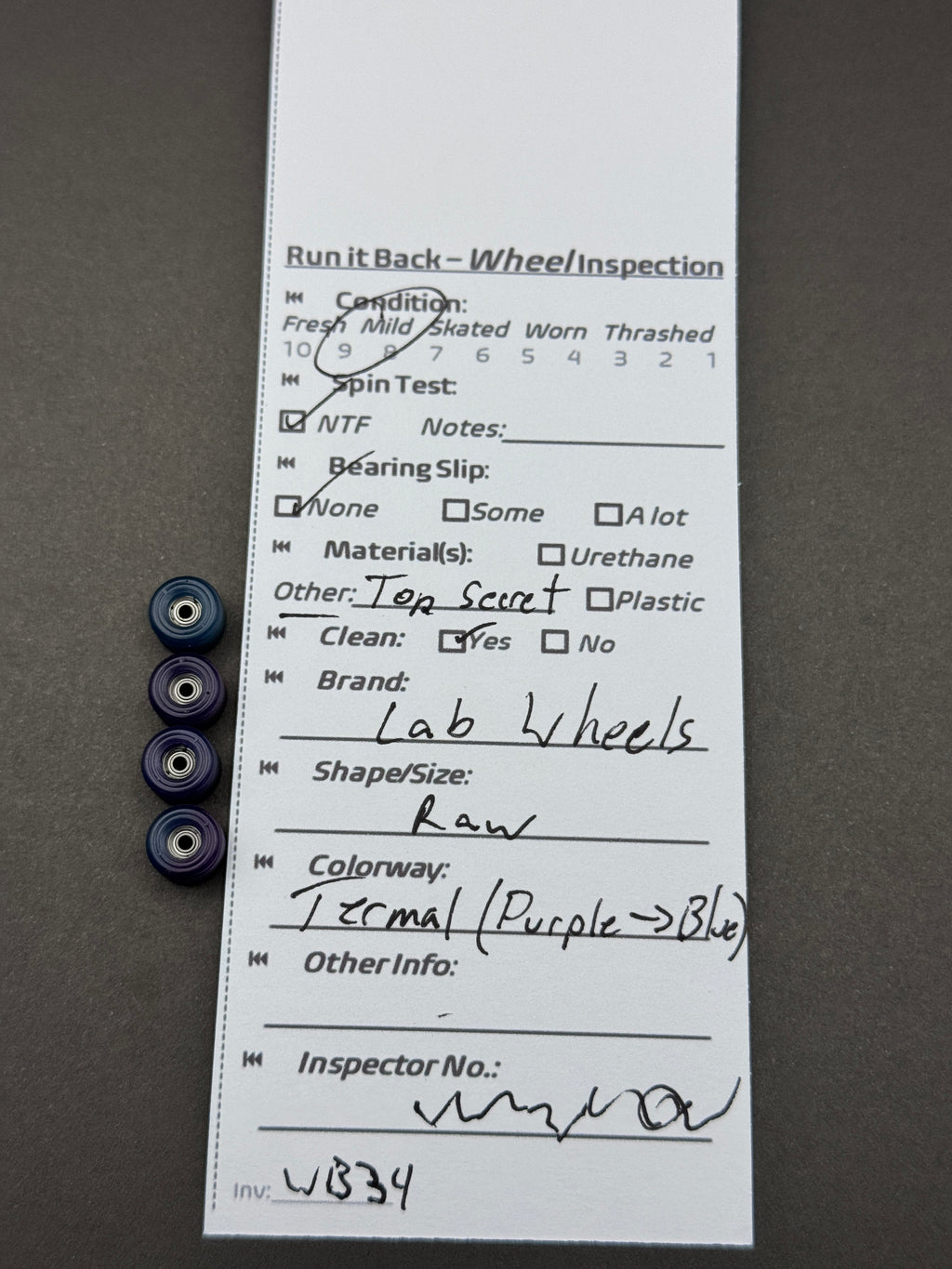 Lab Wheels Raw Teal Purple Purple to Blue inspection card