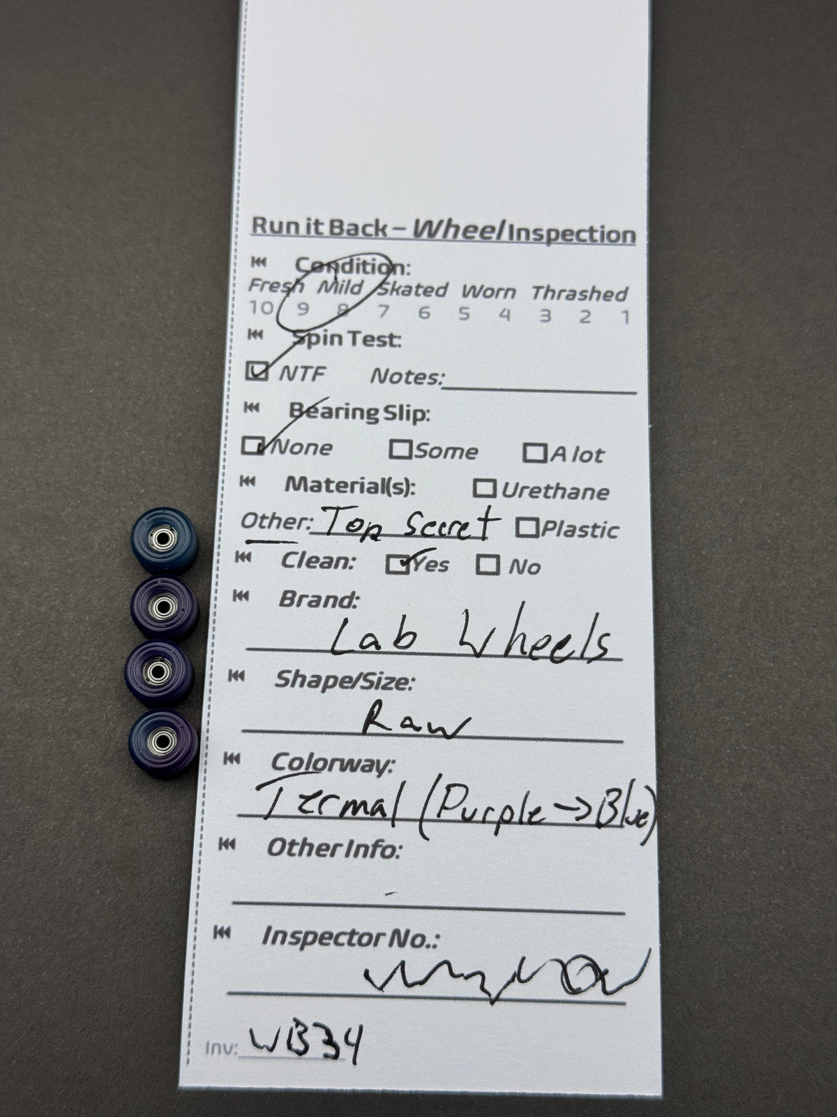Lab Wheels Raw Teal Purple Purple to Blue inspection card