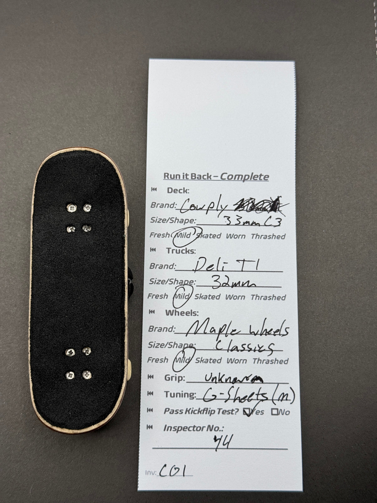 Cowply complete inspection card