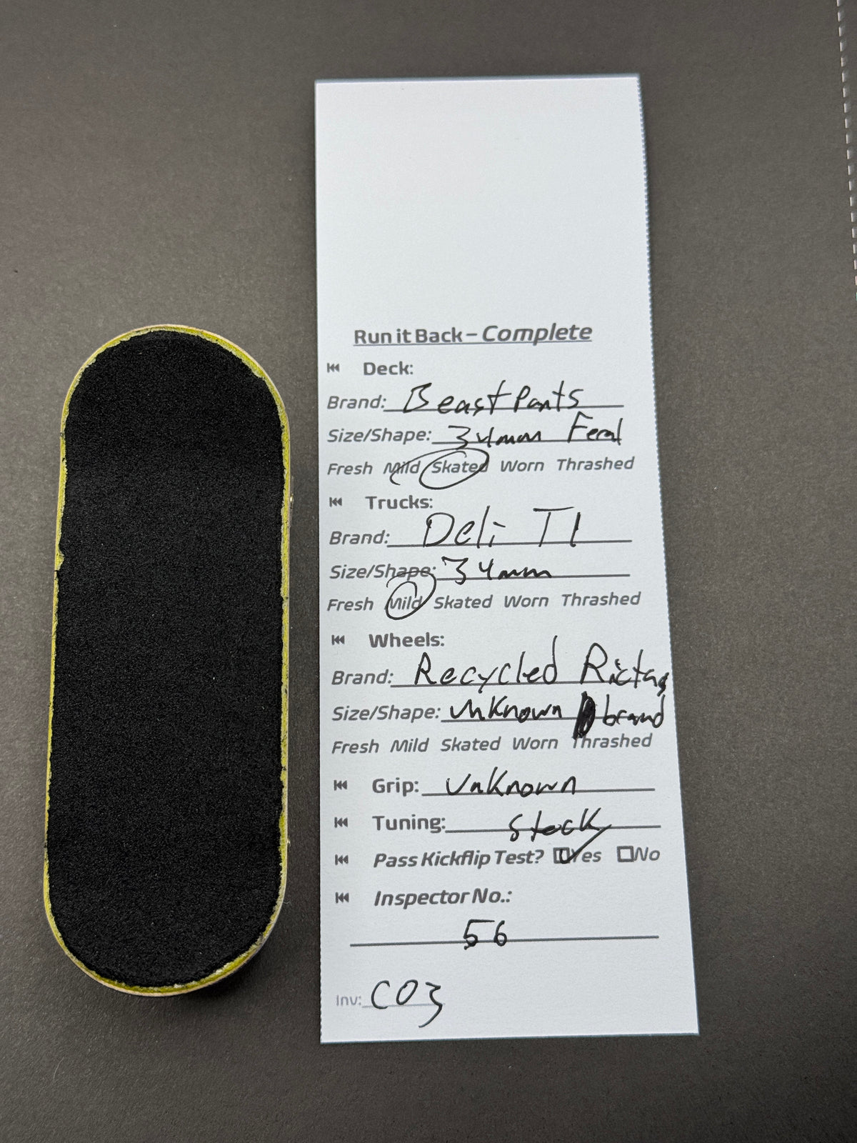 BeastPants complete inspection card