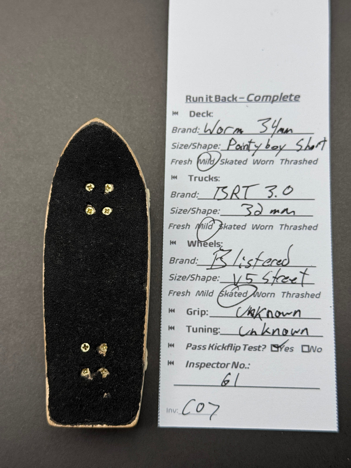 Worm complete inspection card