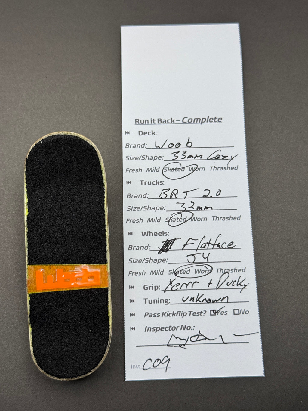 Wobb complete inspection card