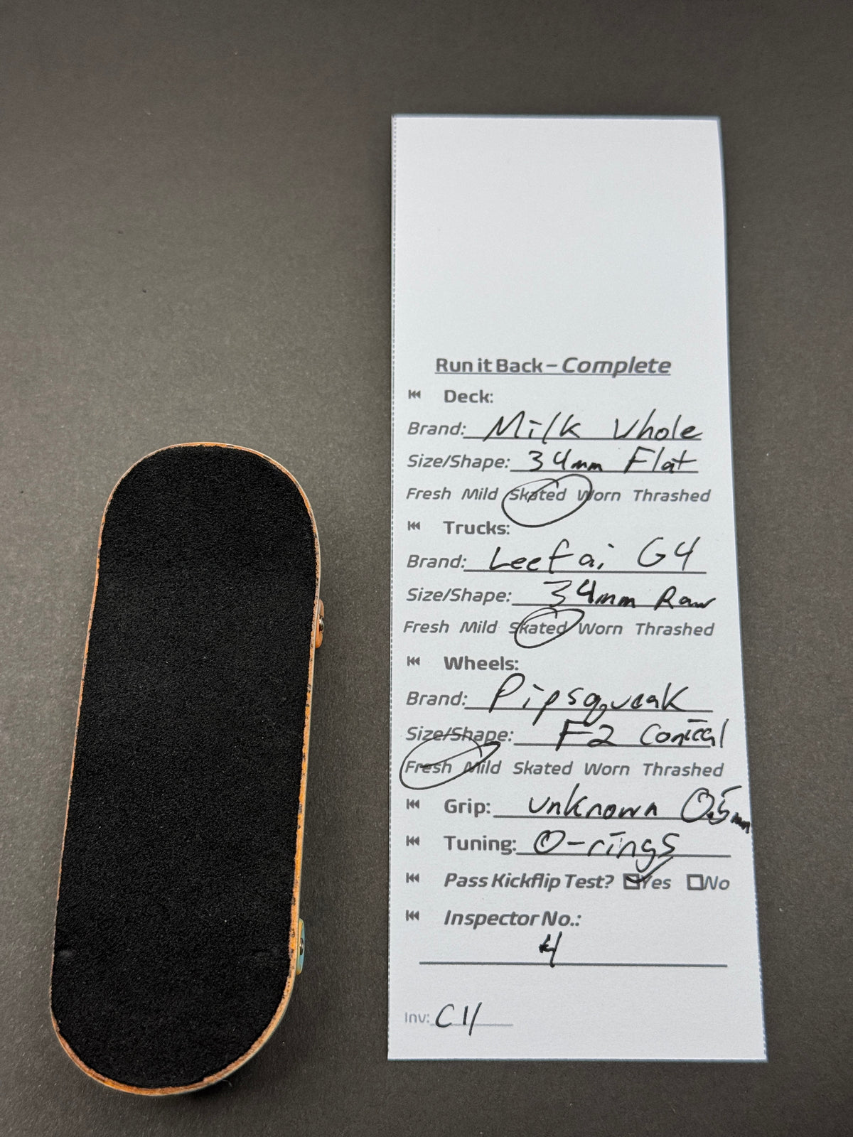 Milk Whole complete inspection card