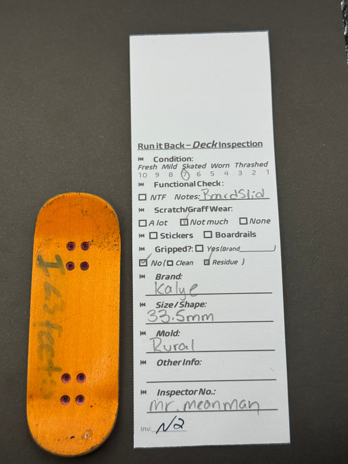 Kalye deck inspection card, N2