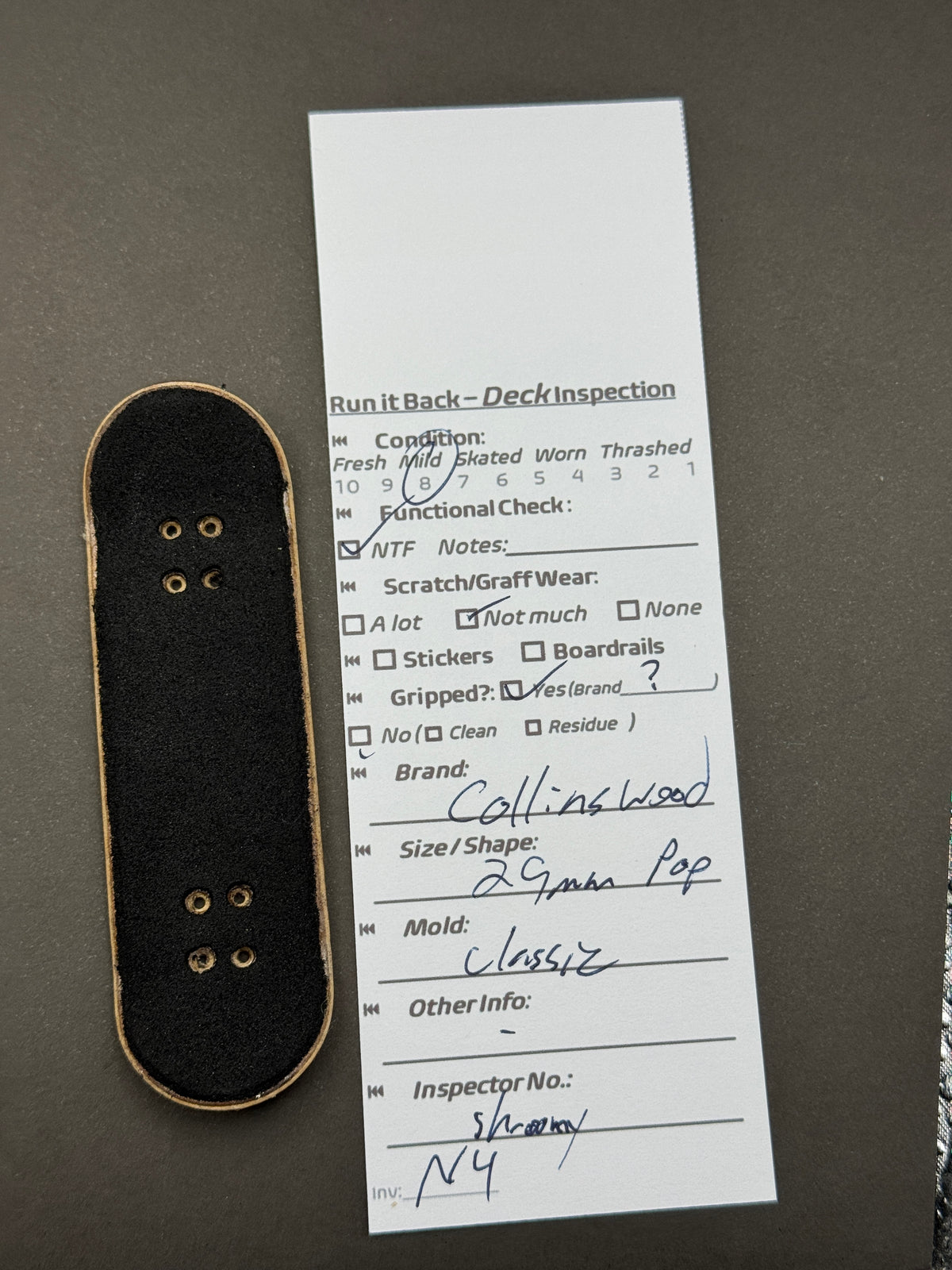 Collinswood deck inspection card, N4