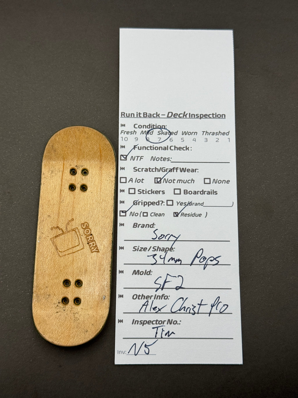 Sorry deck inspection card, N5