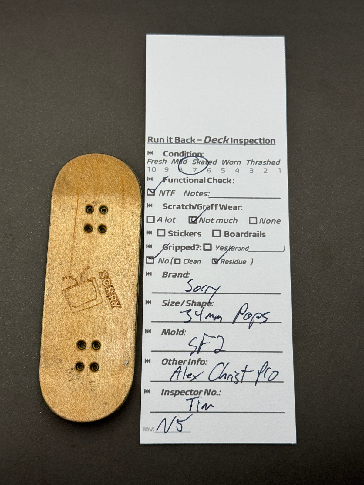 Sorry deck inspection card, N5