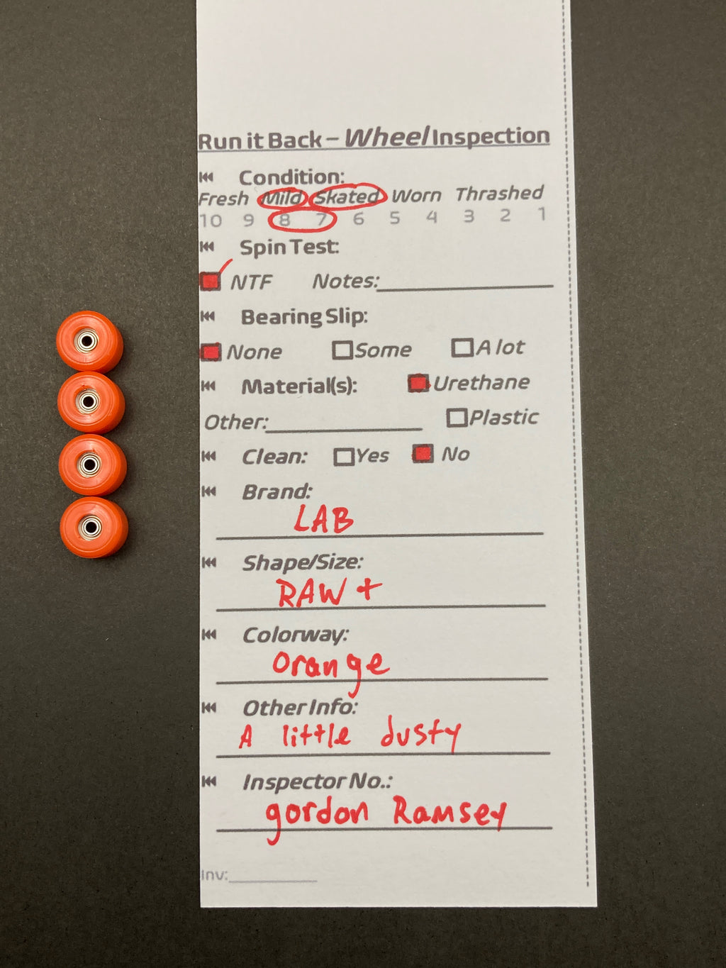 LAB RAW+ Orange inspection card