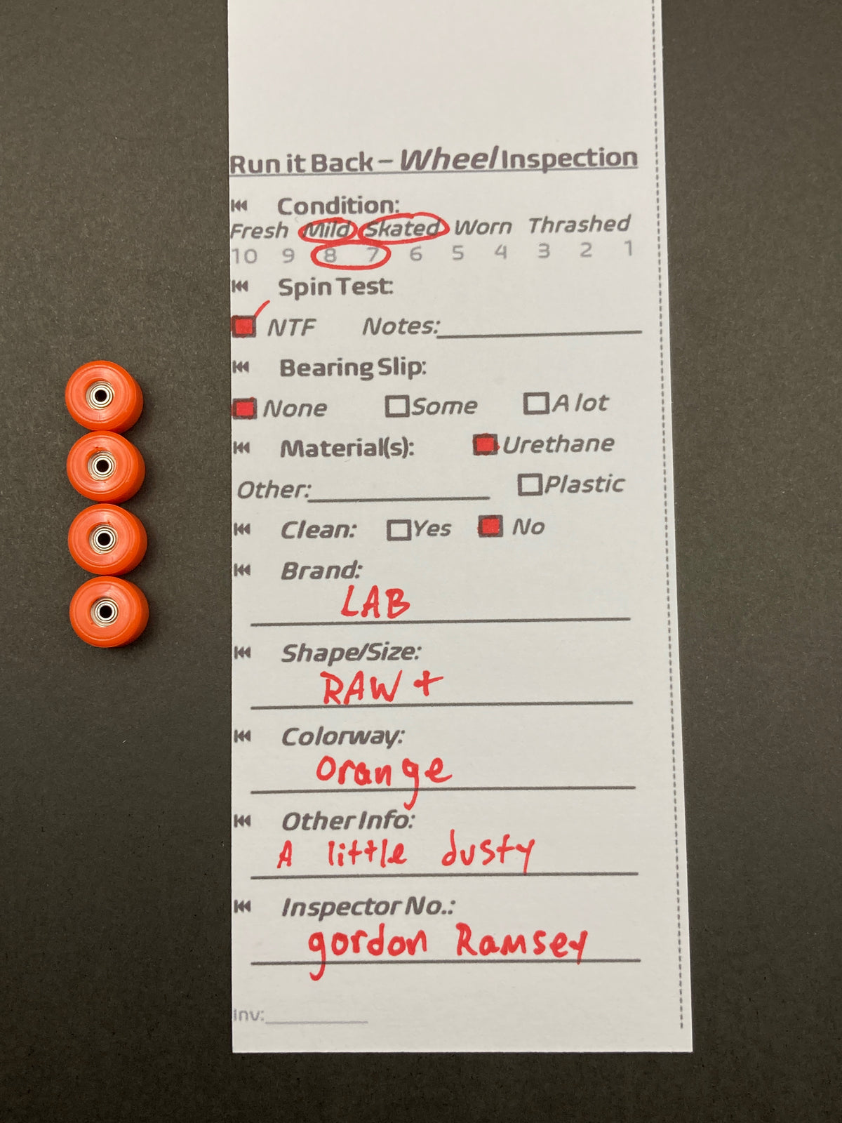 LAB RAW+ Orange inspection card