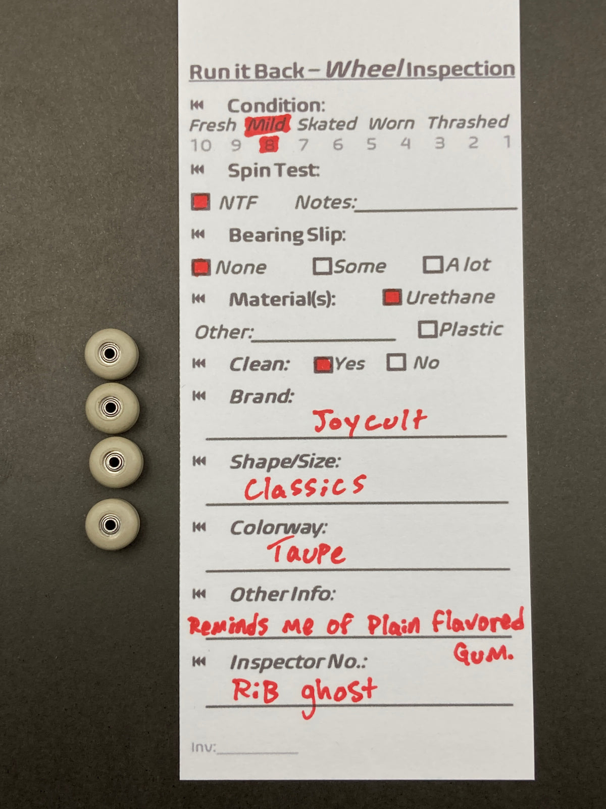 Joycult Classics Taupe inspection card
