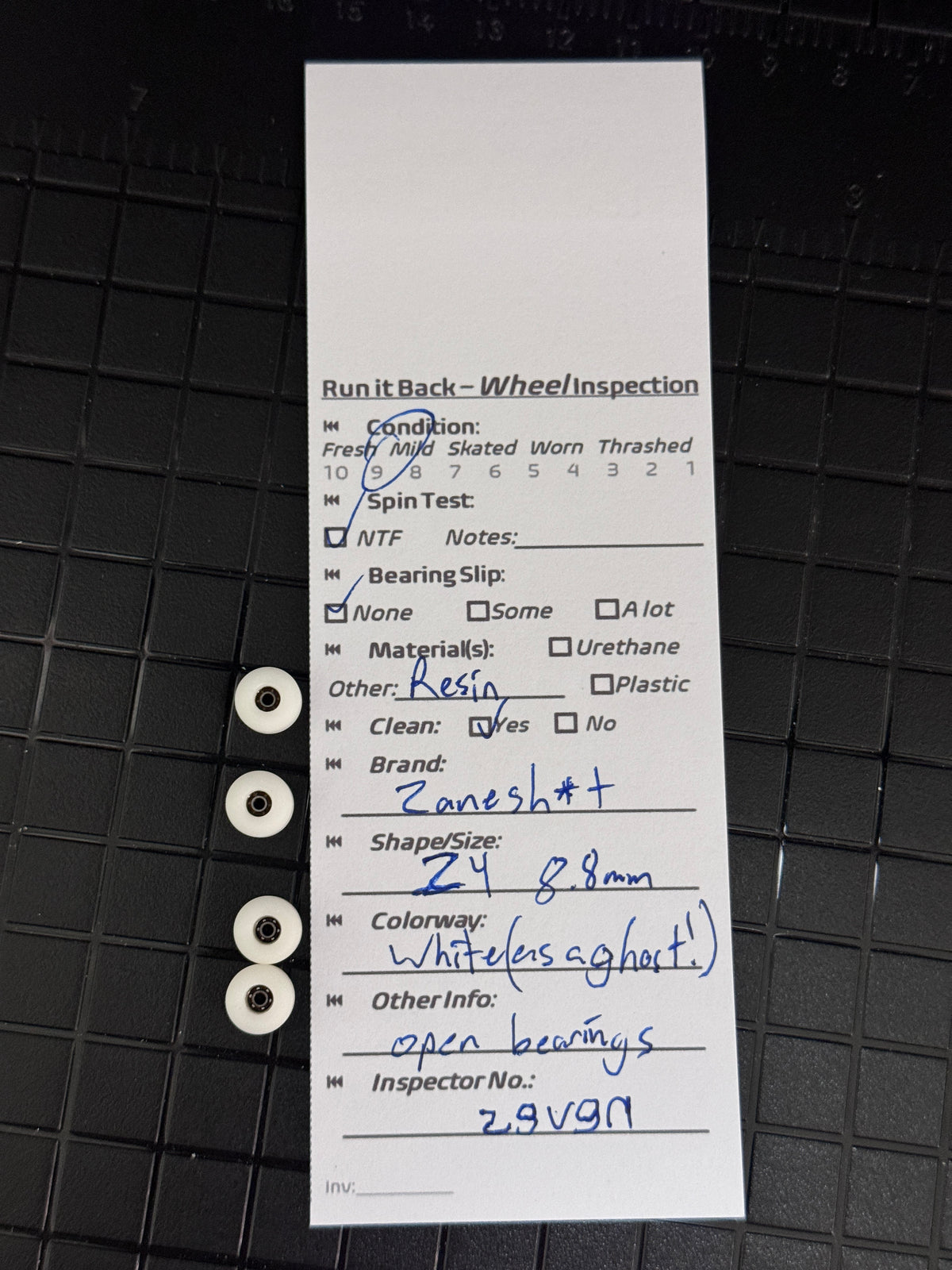 Zanesh*t Z4 wheel inspection card