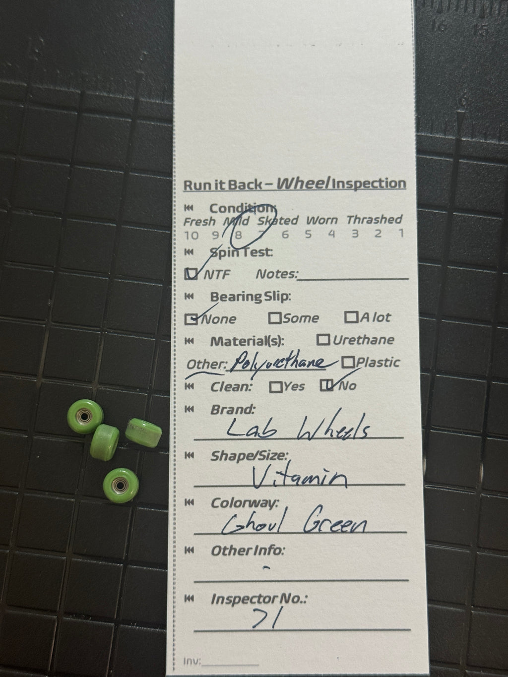 Lab Wheels Vitamin Ghoul Green inspection card