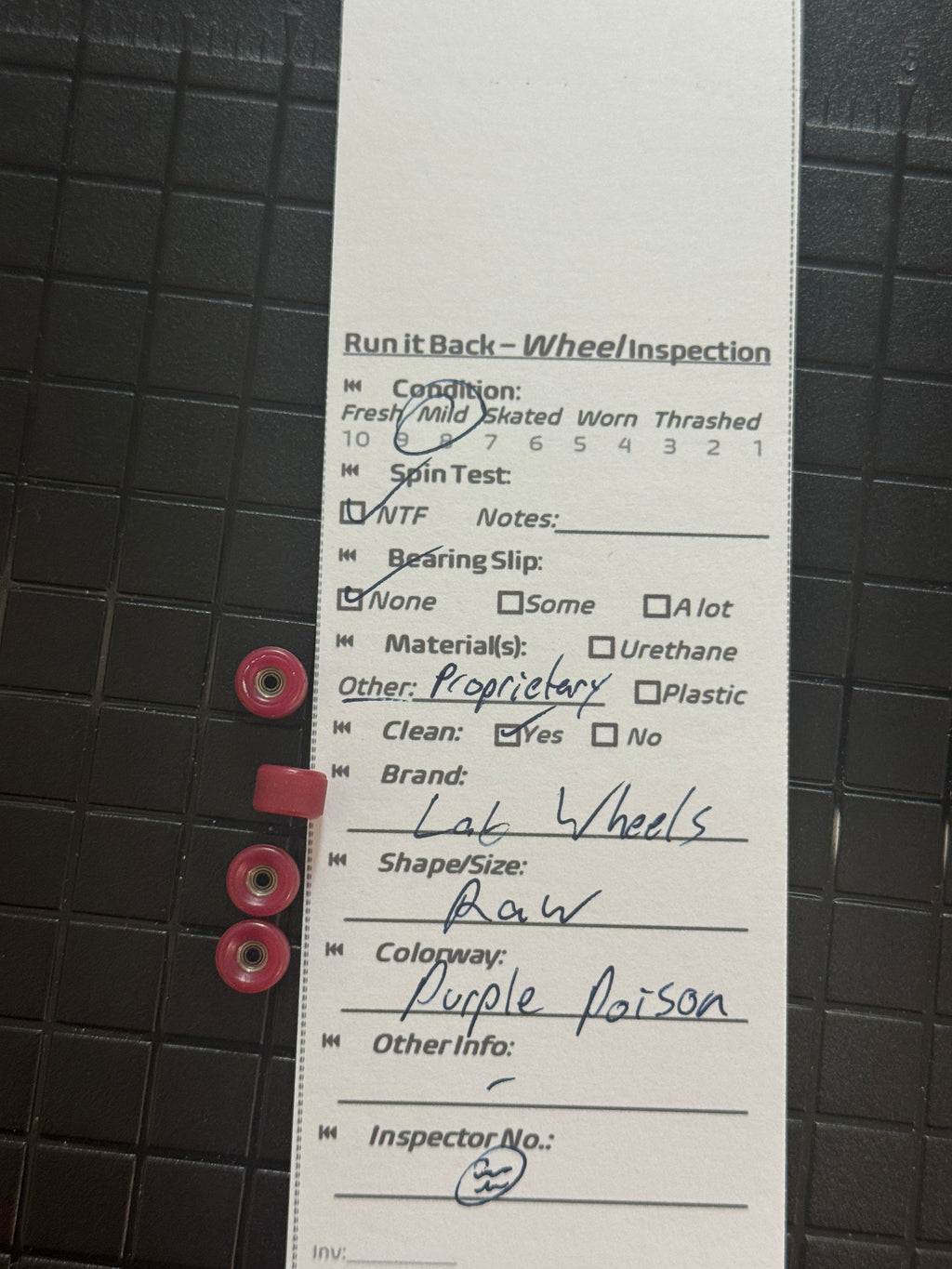 Lab Wheels Raw Purple Poison inspection card