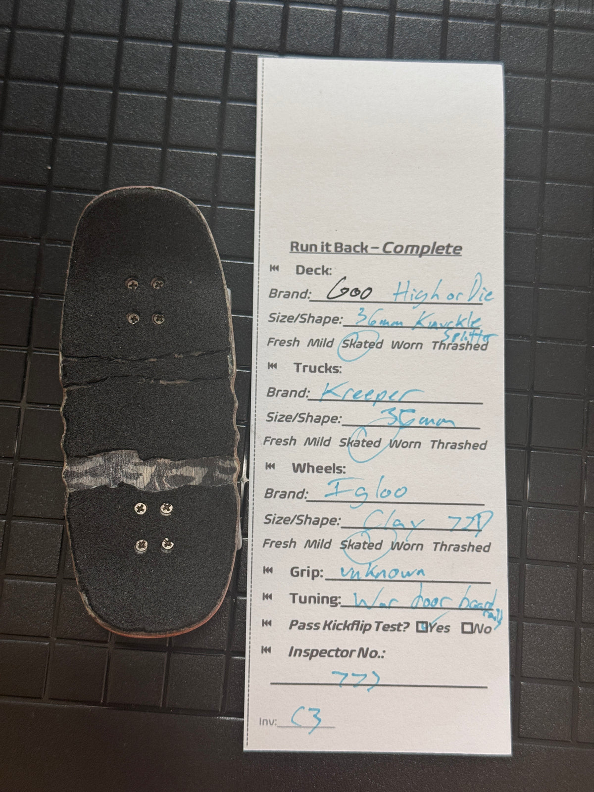 Inspection card