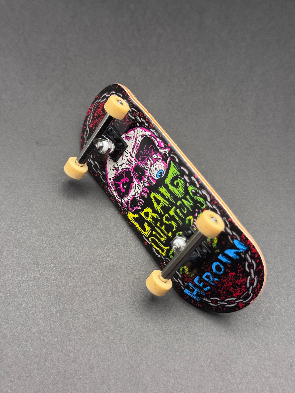 Chems x Hero*n complete fingerboard with Hex trucks and Teak Coyote Tan wheels